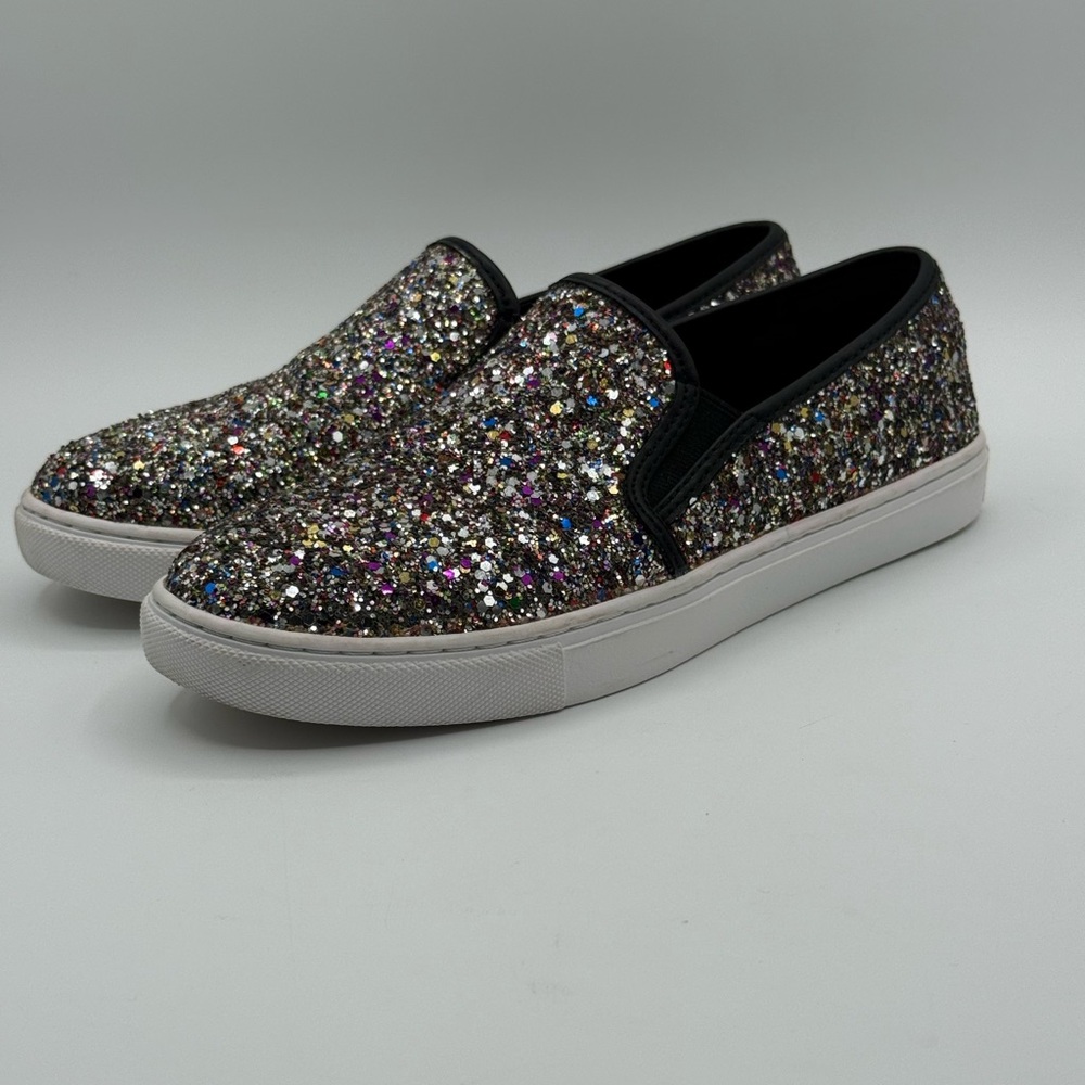 Steve Madden Ecentrog Leather Trim Multicolor Sparkly-Glitter Slip On Sneakers - Picture 3 of 16